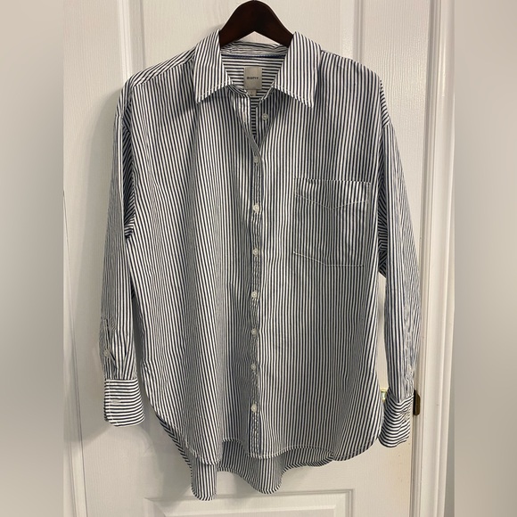 Anthropologie Maeve Buttondown Long Sleeve Classic Shirt Striped High Low Size L - Picture 3 of 10